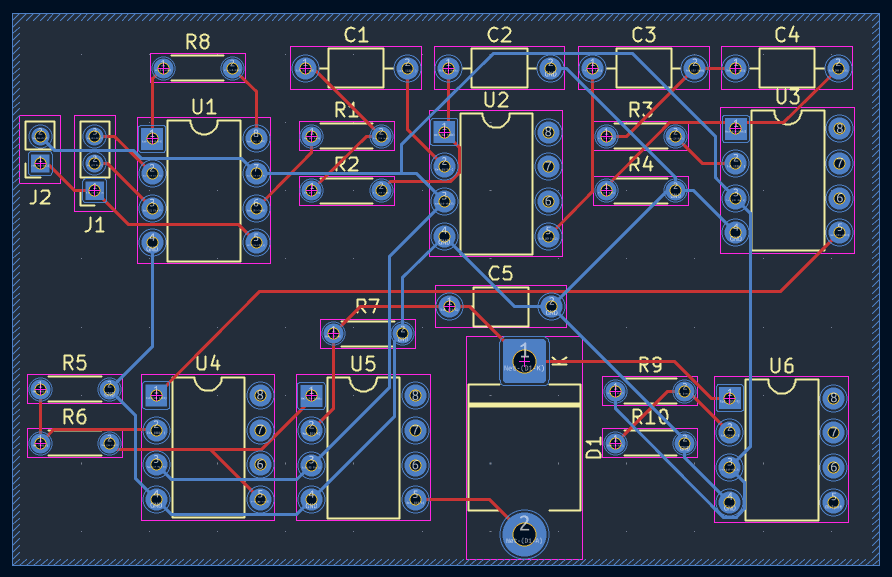 PCB routing showing the two copper layers of the EMG front end
