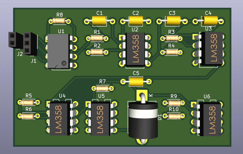 2-layer KiCAD PCB layout of the analog EMG front end